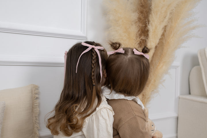 Velvet Ribbon Bow - Cream and Pink