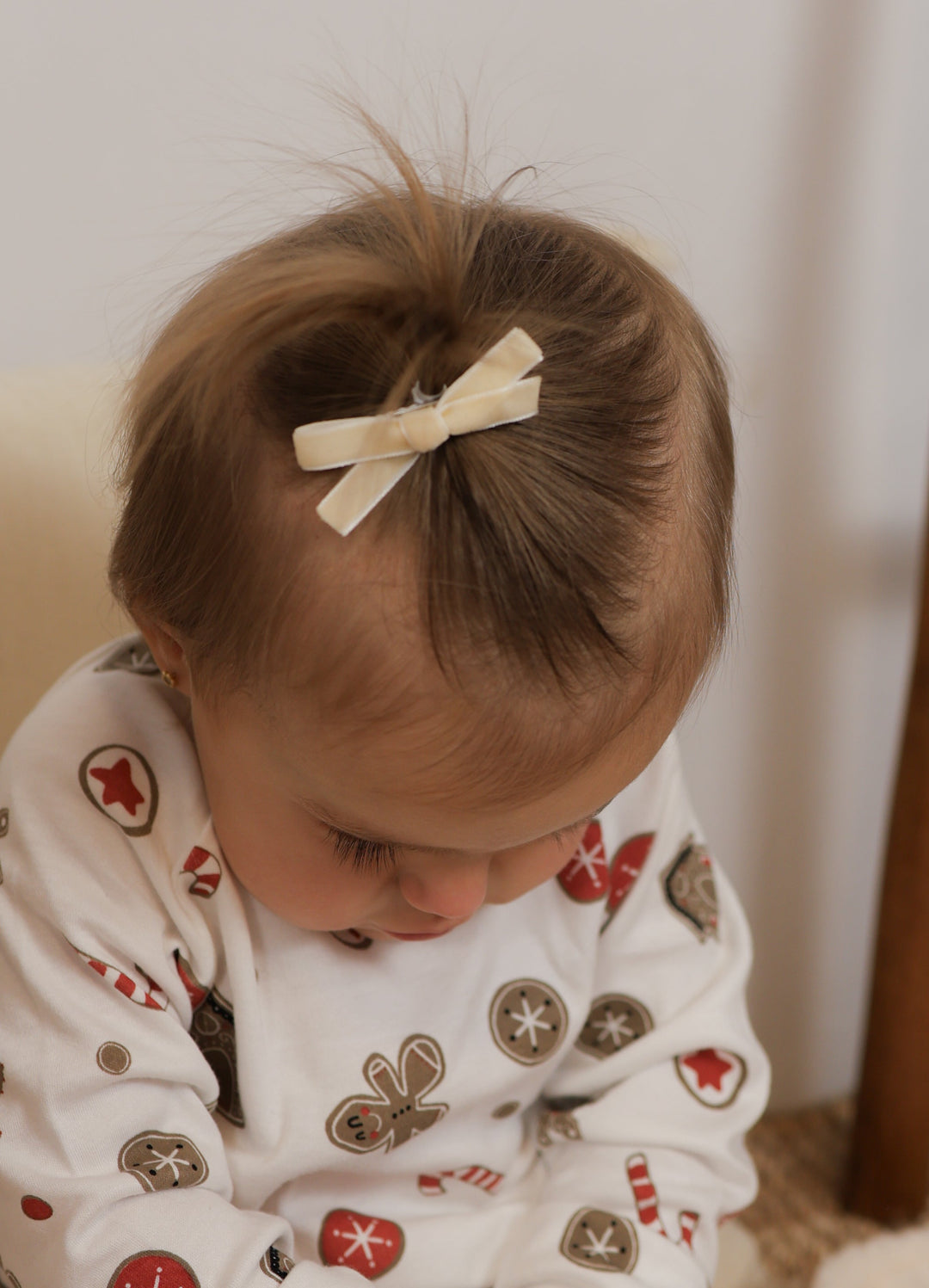 Velvet Ribbon Bow - Cream and Pink