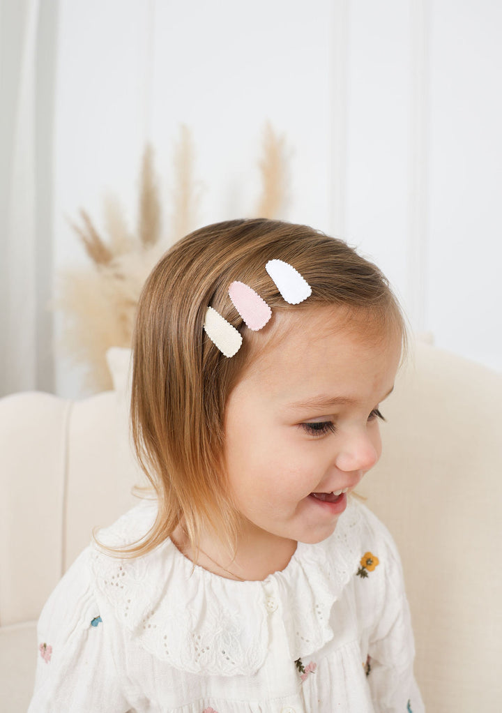 Mini Barrettes "Snap Clip" - Blanc/Rose/Ivoire