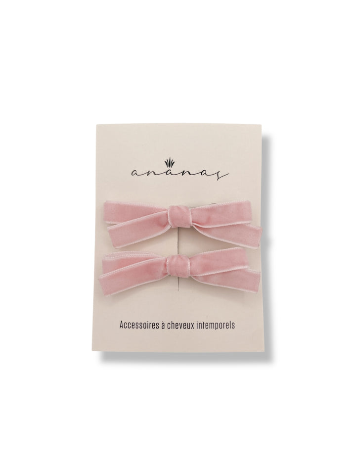 Velvet Ribbon Bow - Cream and Pink