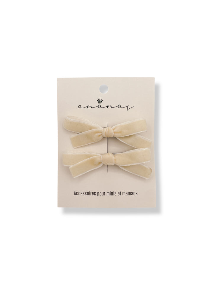 Velvet Ribbon Bow - Cream and Pink