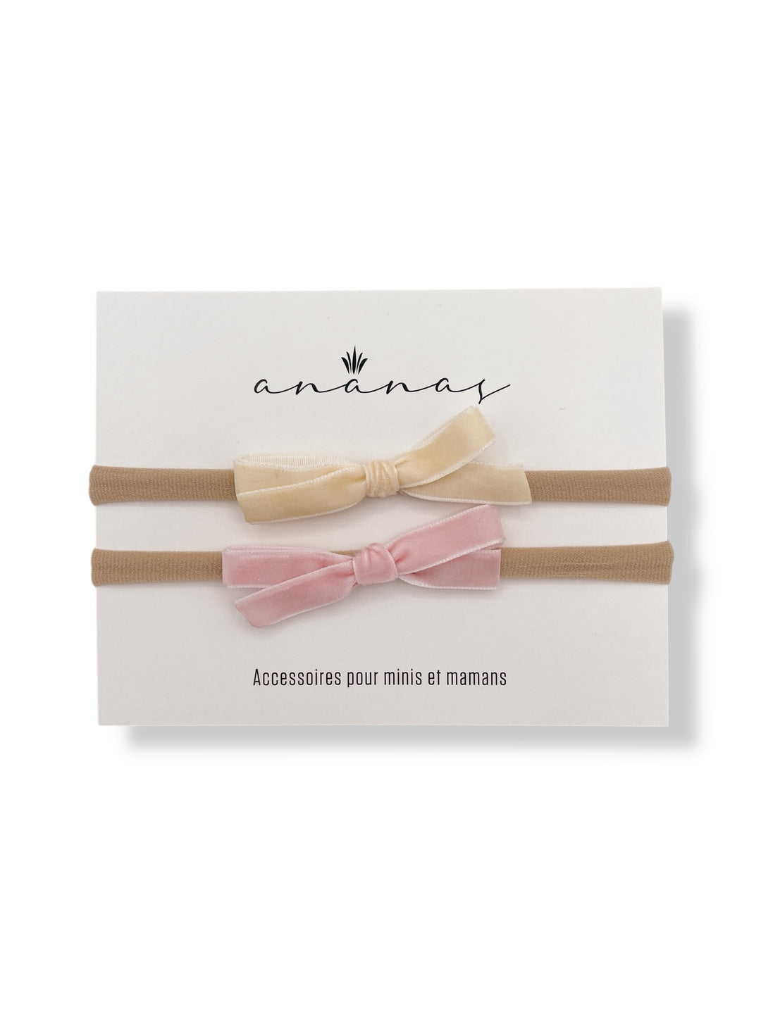 Velvet Ribbon Bow - Cream and Pink