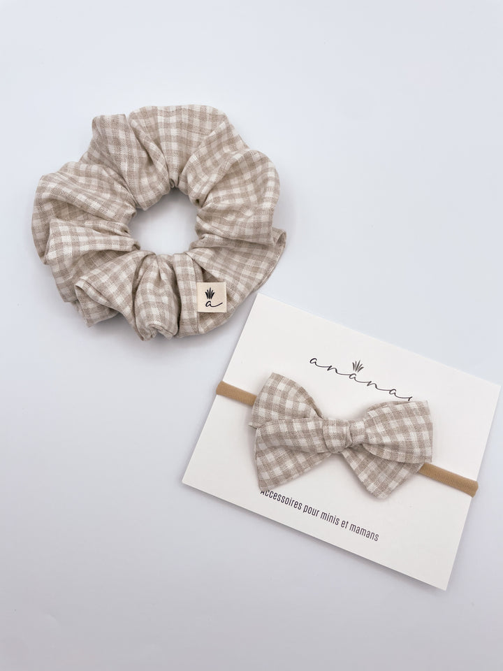 Linen Bow - Small Vichy Beige