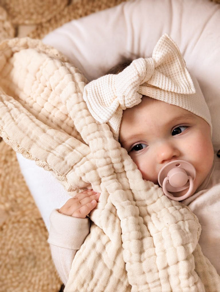 Waffle Cotton bow headband to tie - Cream