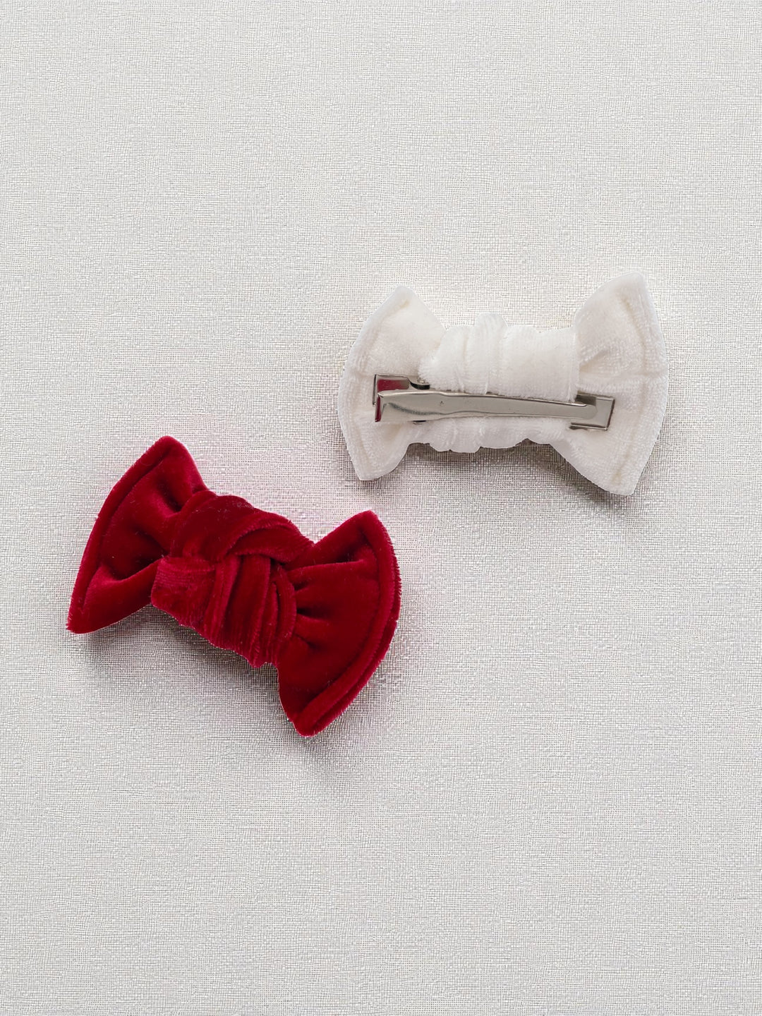 Mini bow Velvet - White/Red