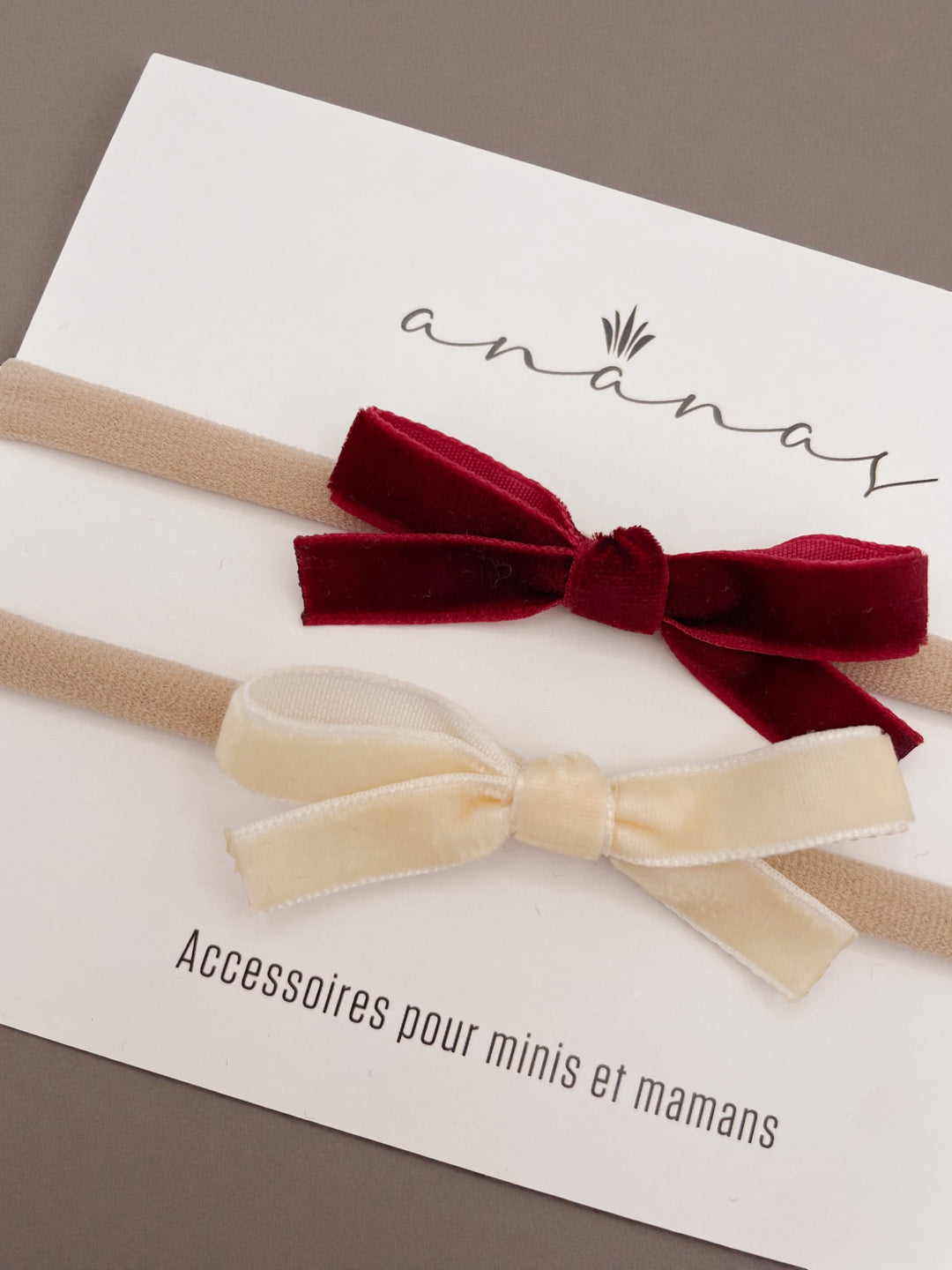 Velvet ribbon bows - Cream/Red