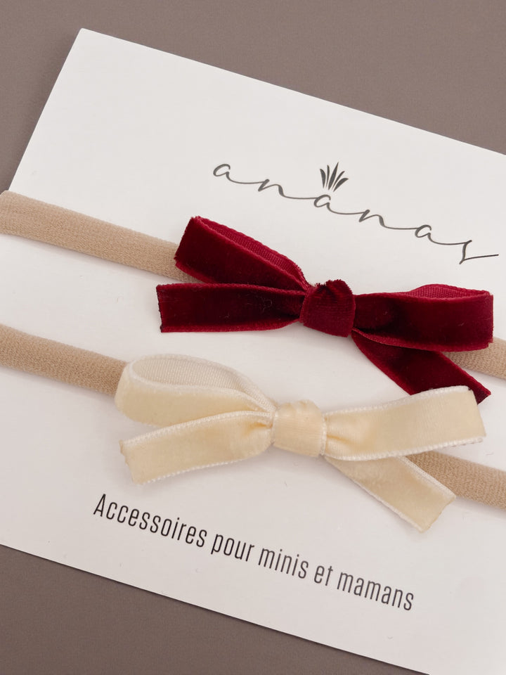 Velvet ribbon bows - Cream/Red