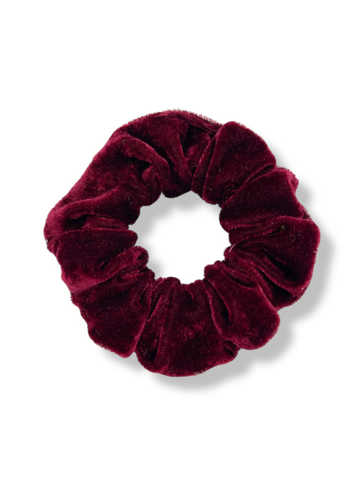 Small velvet Scrunchies - White/Burgundy (2)