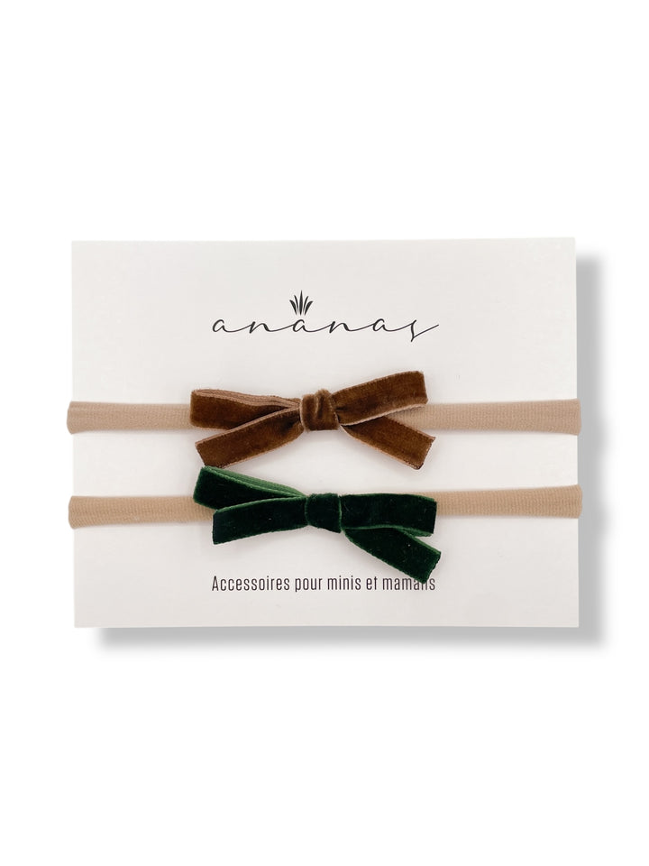 VELVET RIBBON BOWS - Brown/Green