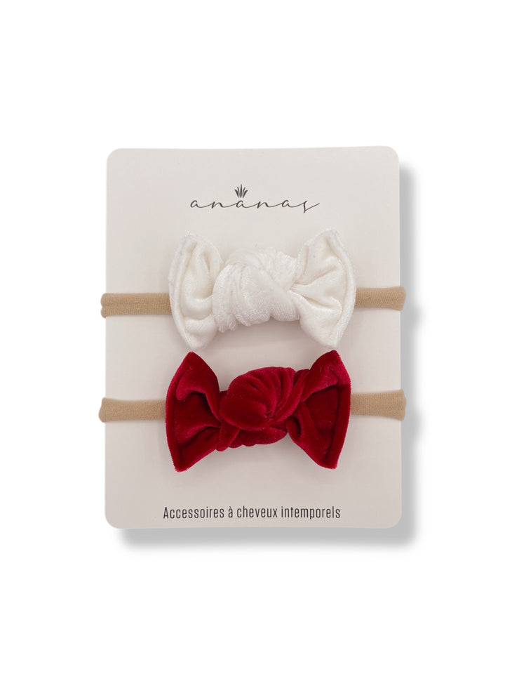 Mini bow Velvet - White/Red
