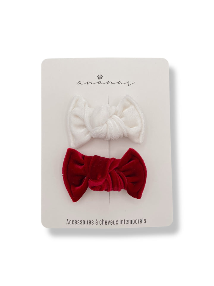Mini bow Velvet - White/Red