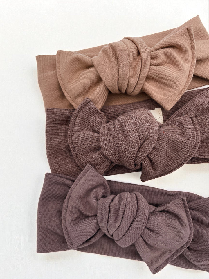 Bamboo bow headband to tie - Chocolate